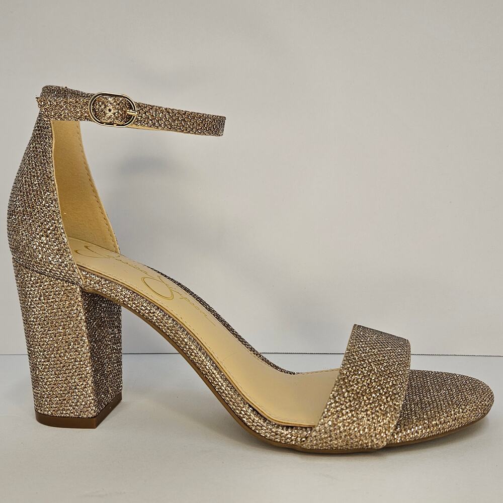 Jessica Simpson Sparkly Gold Hazzu Block Heeled Strappy Sandal Size 7.5M‎